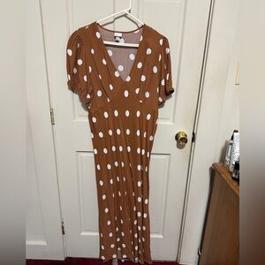 a new day Brown Maxi Dress with White Polka Dots XL